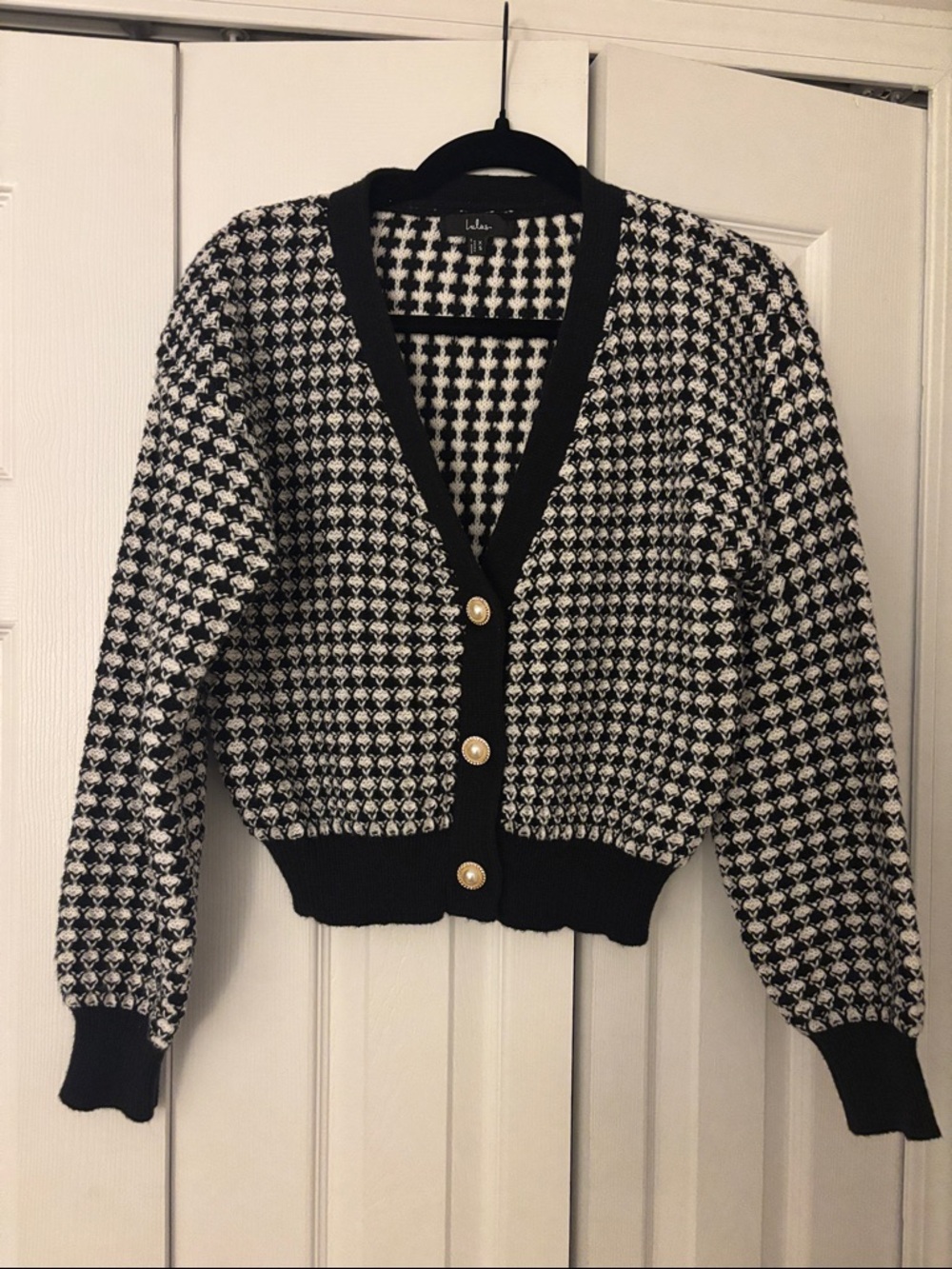 Lulus Black & White Houndstooth Knit Cardigan